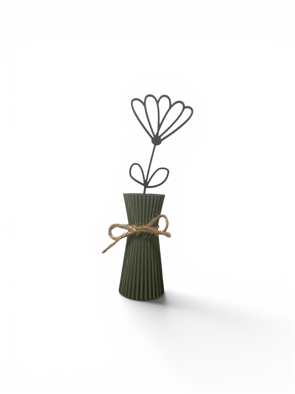 Rustic Olive Green Ribbed Vase with Twine Accent